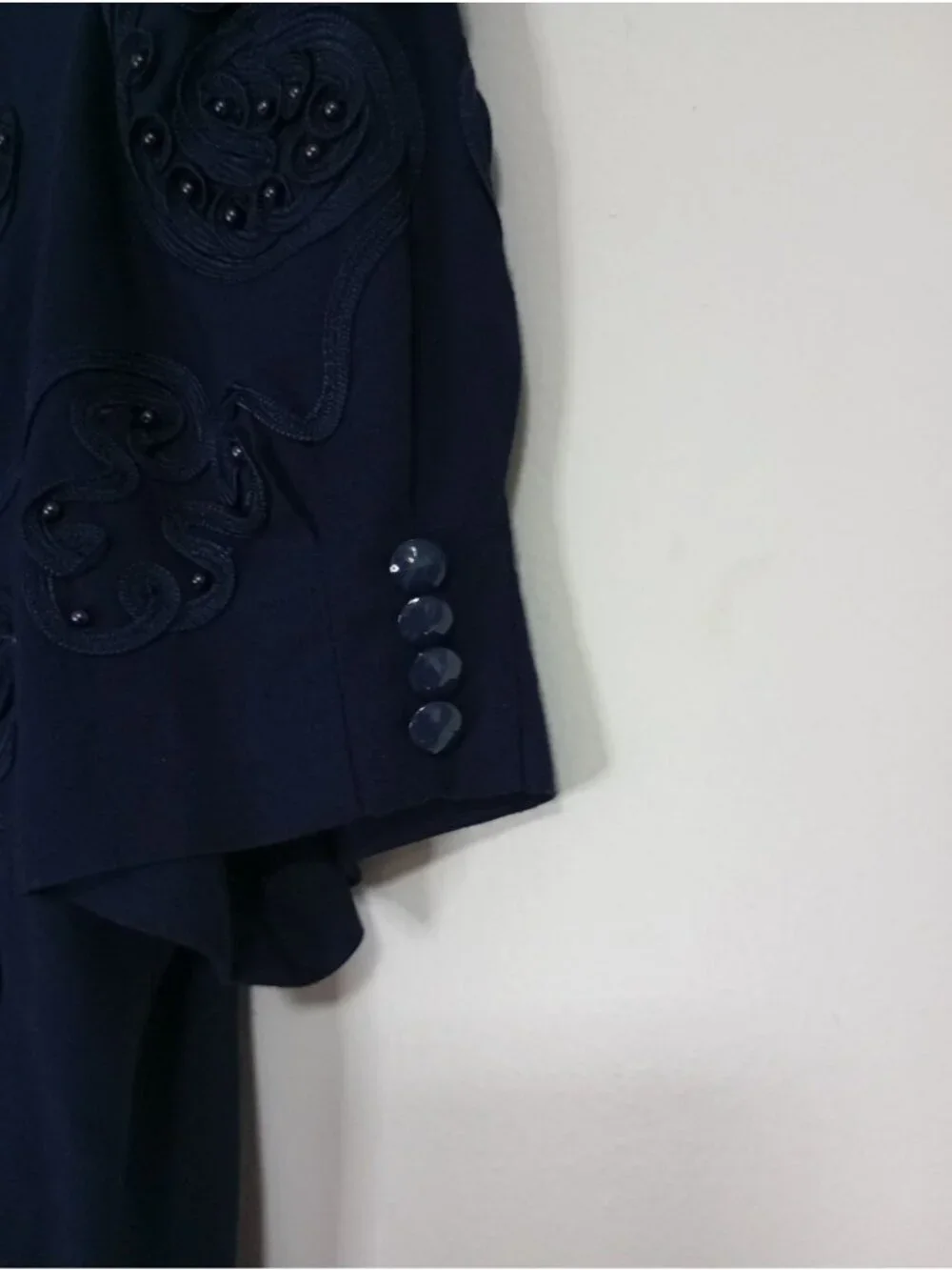 Vintage Plaza South Petites Navy Blue Embellished Dress Button Details Size 12